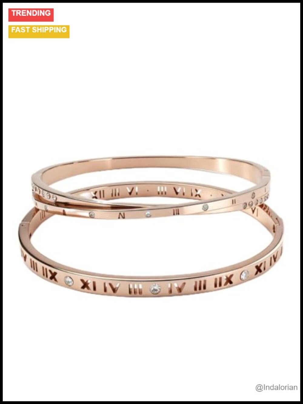Rose Gold Plated Stainless Steel Cuff Bracelet Set Roman Numeral Stackable